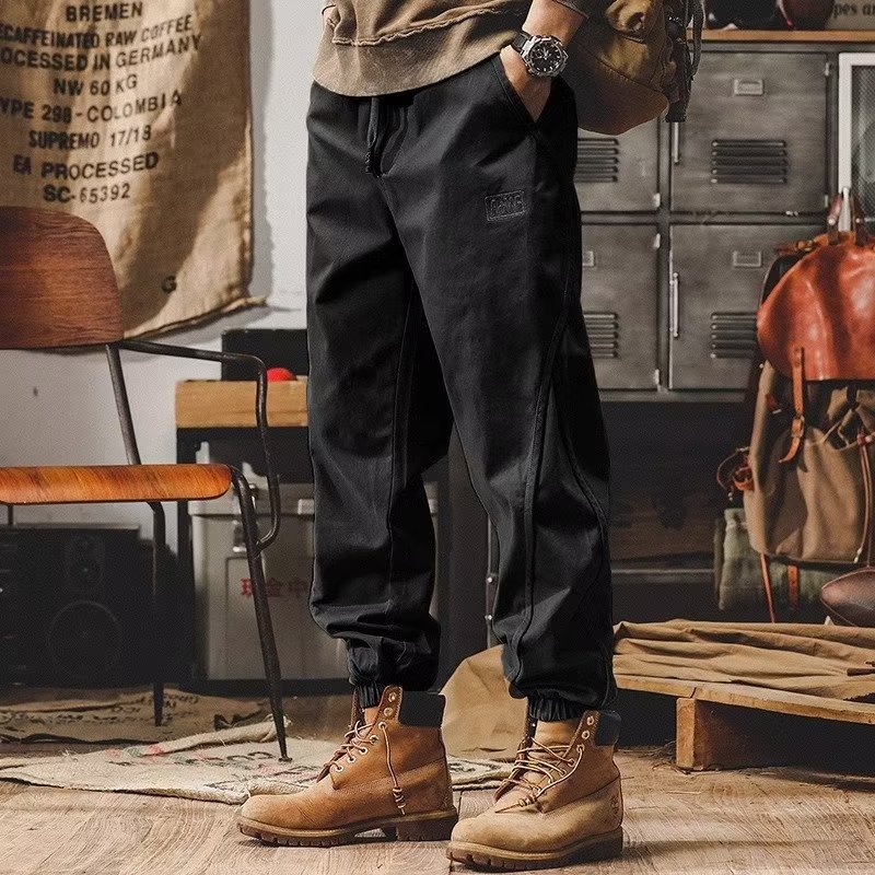 The new American trendy brand loose-fitting tight-fitting pants from Spring and Autumn are fashionable and cool men's solid color Harem pants details Picture