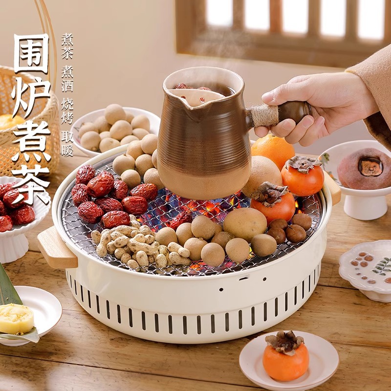 围炉煮茶室内电围炉烤火家用取暖炭火炉户外便携两用多功能烧烤炉产品图