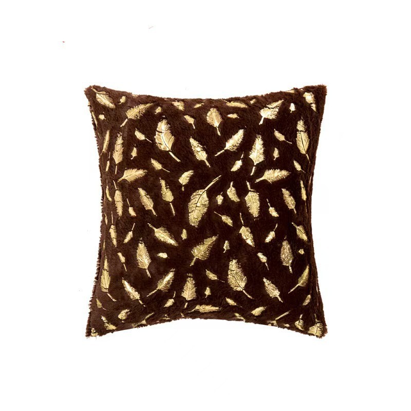 Coffee-colored gilded feather pillowcase, a light luxury living room sofa cushion decoration pillow, a modern and simple home pillow cover Specification image