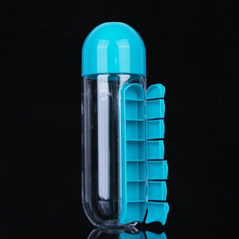 Multi-functional two-in-one creative water cup, medicine box, seven-day medicine box, 7-compartment outdoor portable water bottle, medicine box, cup details Picture