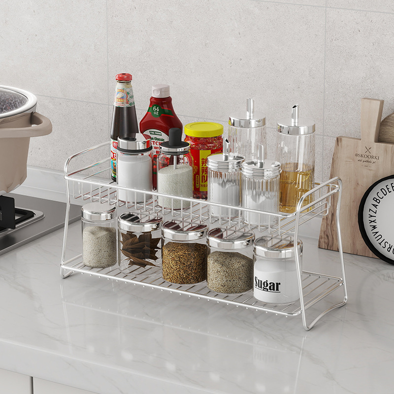 Cross-border kitchen stainless steel storage rack, seasoning cup storage rack, multi-layer countertop floor-standing organization, draining and storage rack Application Scenario