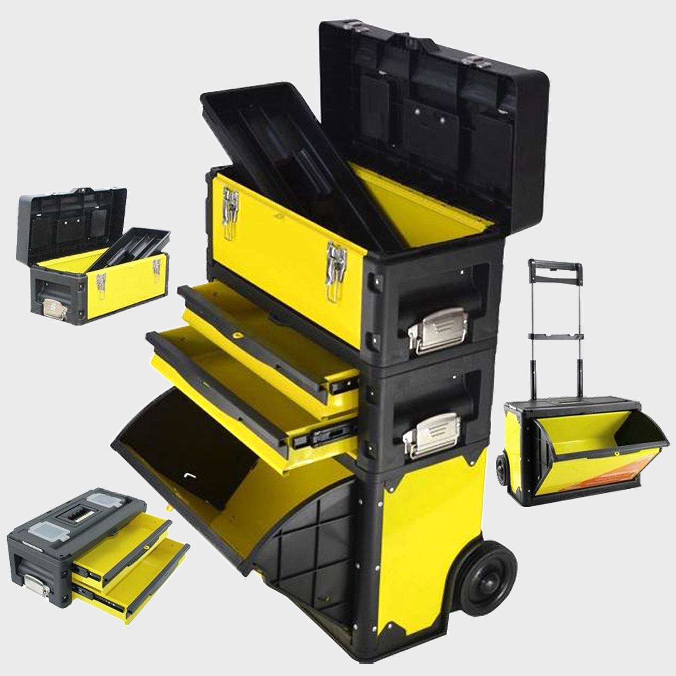 鐵皮塑料工具拉桿箱工具車三層組合式拉桿工具箱五金工具箱多功能細(xì)節(jié)圖