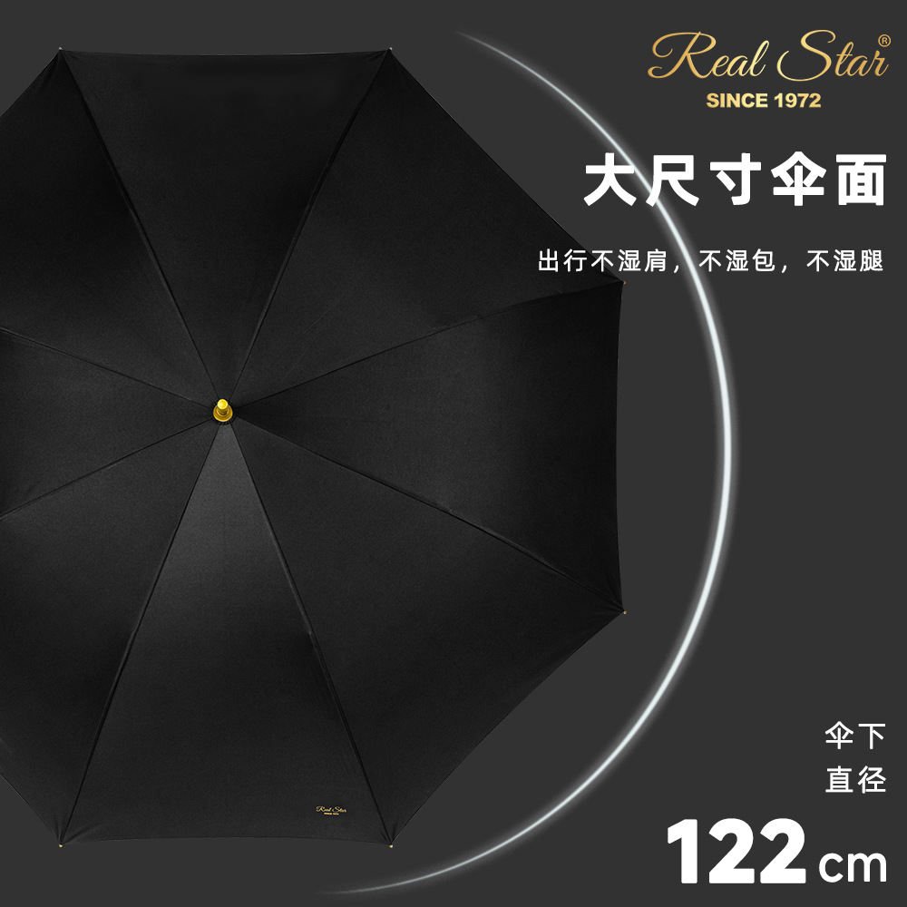 Wholesale of Xingbao's new long-handled straight-bar business umbrella with 8-bone, 27-inch sunshade, wooden handle and copper base Specification image