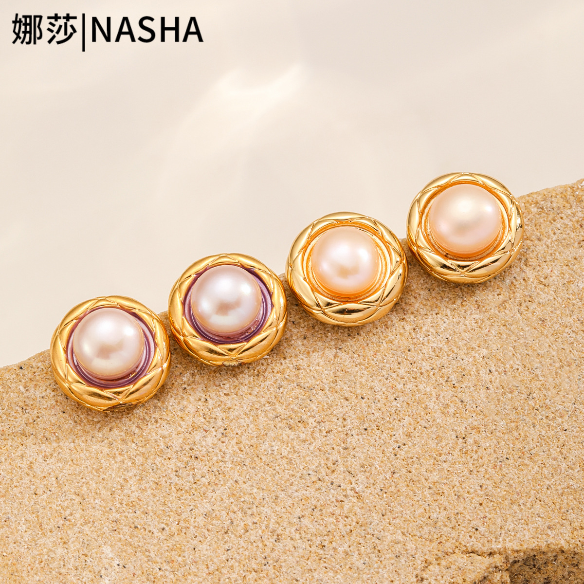 Nasha Cross-border Exclusive freshwater pearl check stud earrings for women, retro diamond-shaped check light luxury earrings, versatile earrings