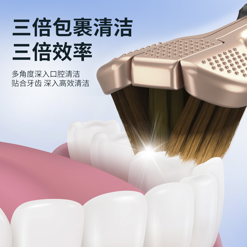 Three-sided soft-bristled adult three-dimensional toothbrush for scraping tongue coating, three-head 3D type household soft-bristled manual consignment wholesale Specification image