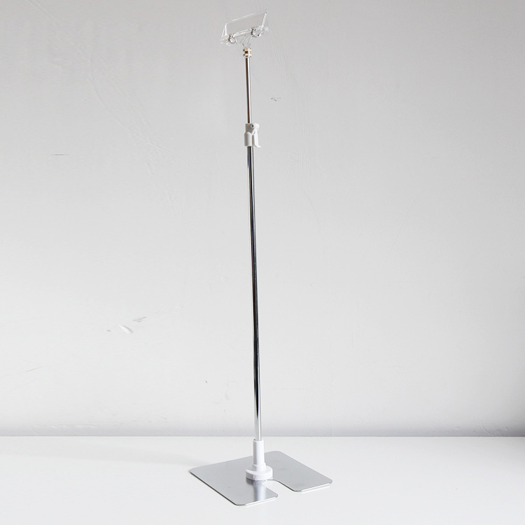 Desktop pop metal display stand, stainless steel telescopic advertising KT board, desktop advertising stand, supermarket display board stand, milk tea shop new product notice base, fresh food counter product label stand, fixed configuration for catering counter display Specification image