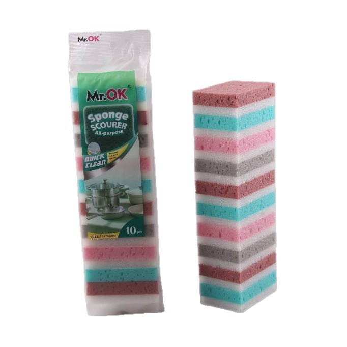 Mr.OK factory direct supply sponge scouring pads, double-sided cleaning sponges, kitchen cleaning sponges, dishwashing sponges, pot scrubbing sponges Item Picture