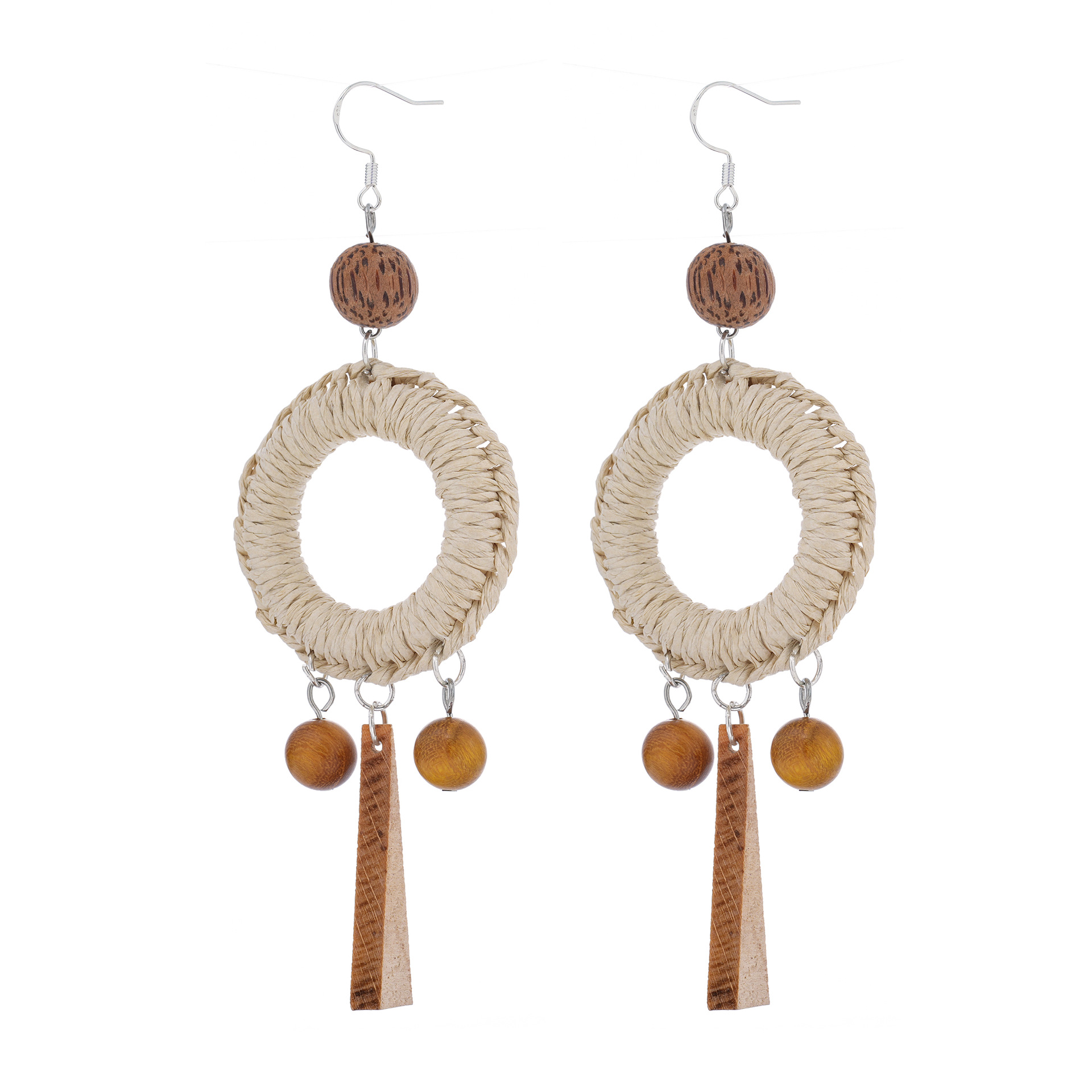 New best-selling Bohemian vacation style forest-themed grass and rattan woven handcrafted earrings, high-end retro ethnic style earrings Item Picture