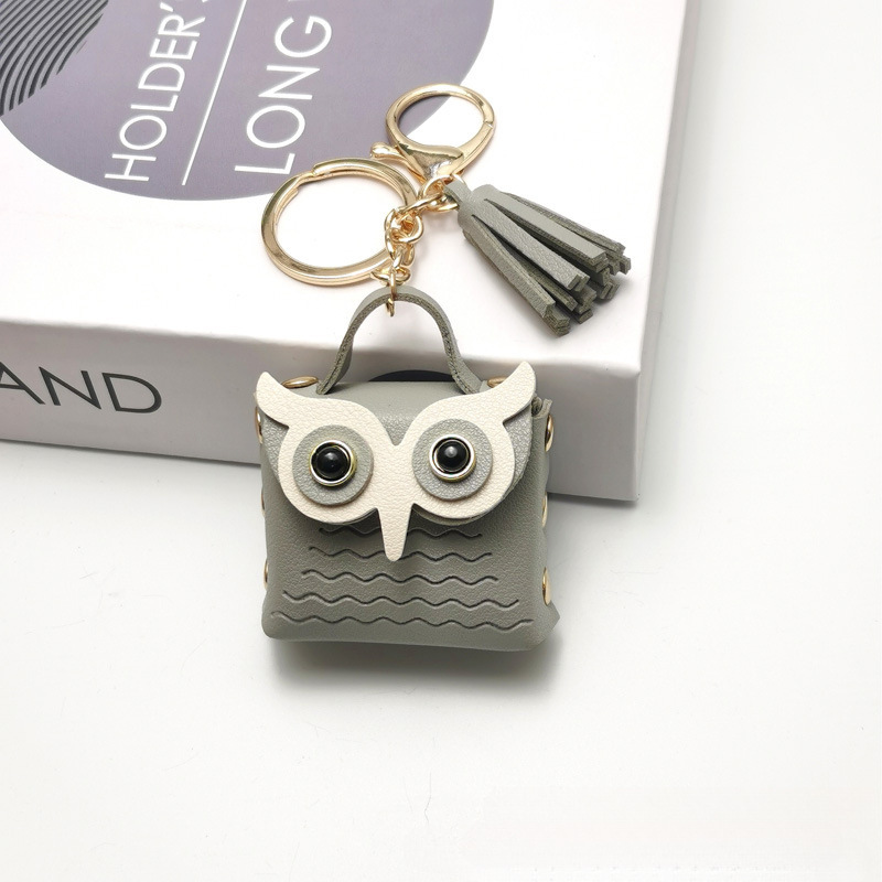 Cross-border Korean version creative leather owl coin purse keychain, cute cartoon bag pendant, car tassel chain Specification image