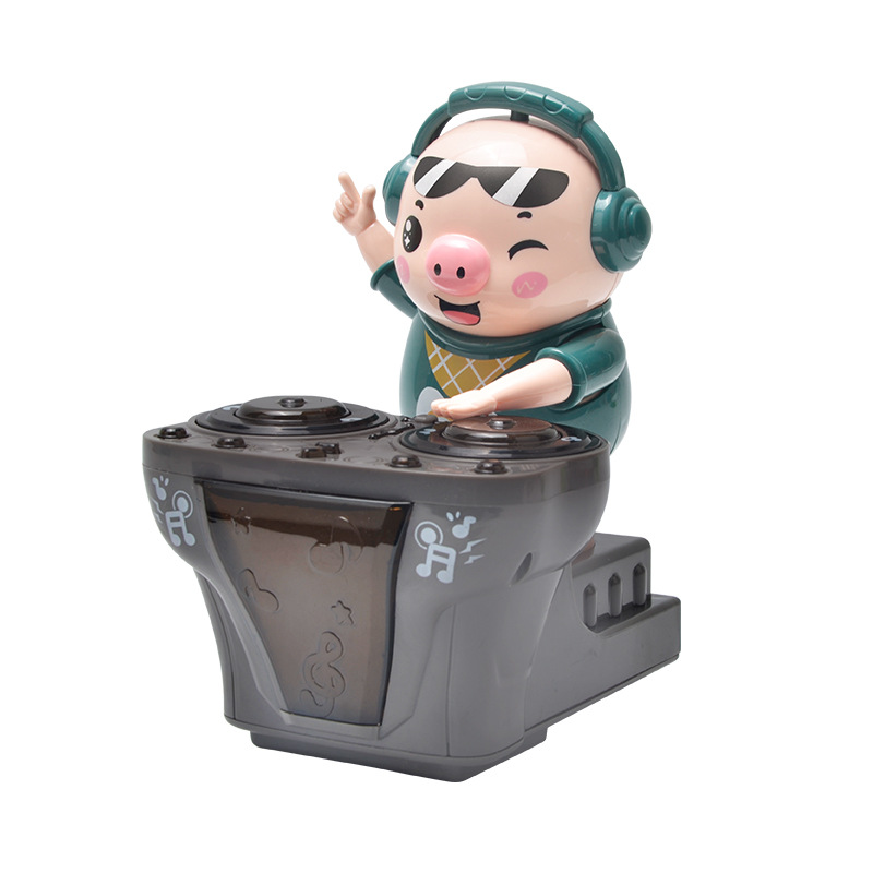 dj潮小猪打碟动感音乐派对炫彩灯光唱歌跳舞电动玩具抖音网红同款白底实物图