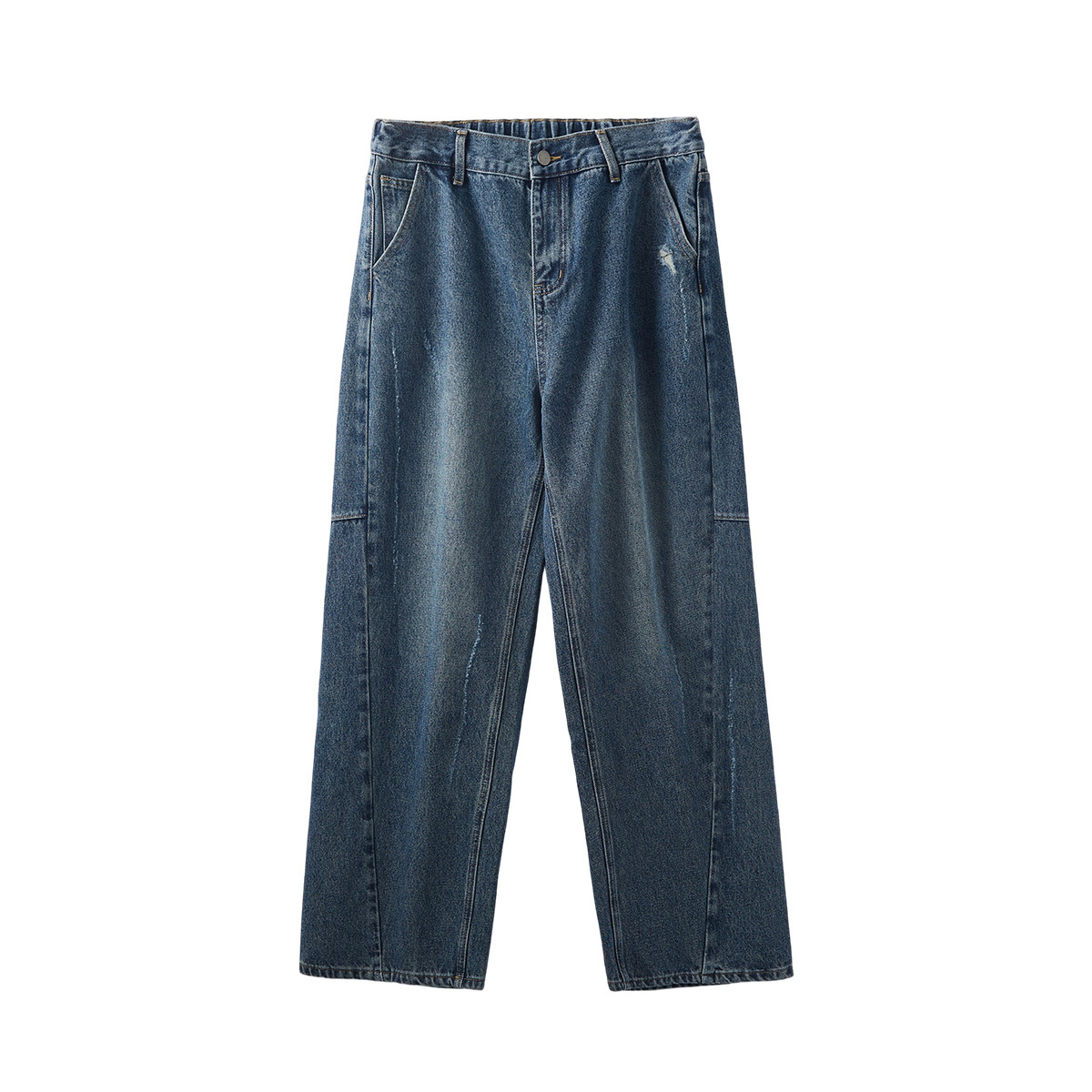 APO Men's Wear: Cross-border washed, ripped and scratched jeans for men's autumn American high street trend loose straight-leg trousers Item Picture