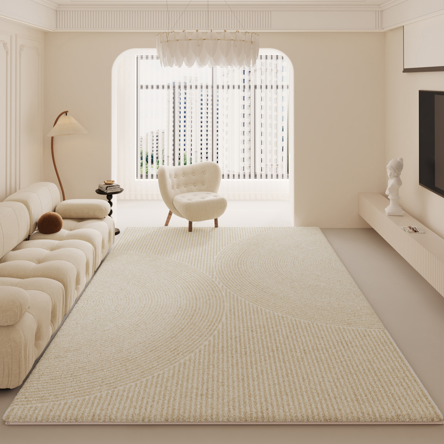 Modern and simple carpet, cream-style long-haired home bedside blanket, 2024 new style floor mat wholesale, bedroom carpet details Picture