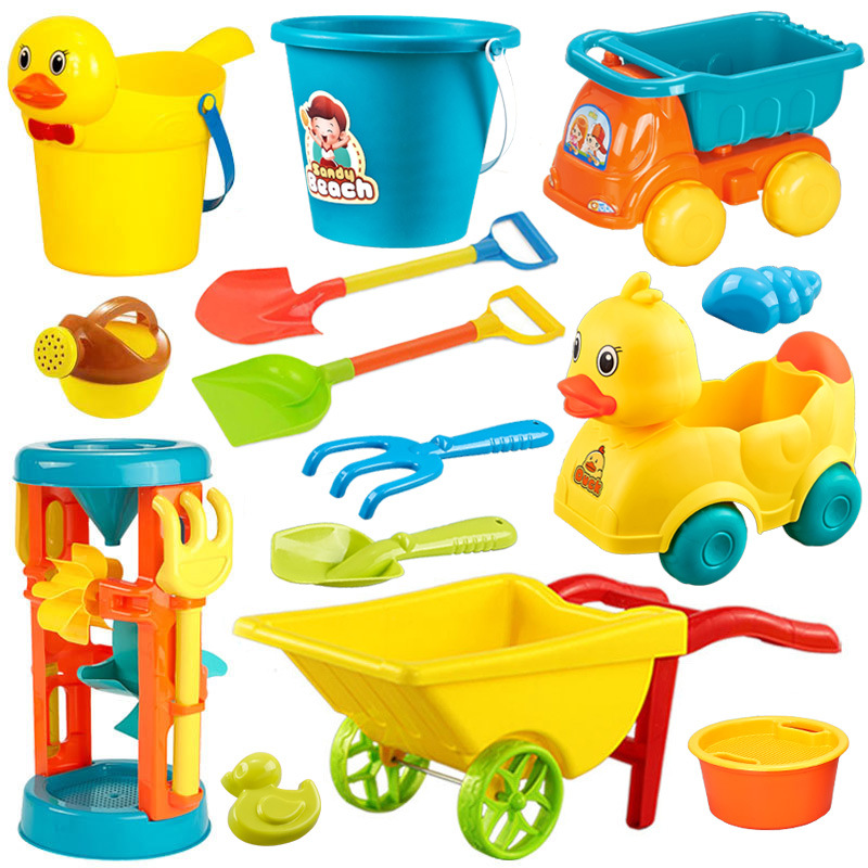 Wholesale of children's beach buckets, sand-digging tools, outdoor trolleys, plastic shovels, cassia seeds, sandpit toy sets
