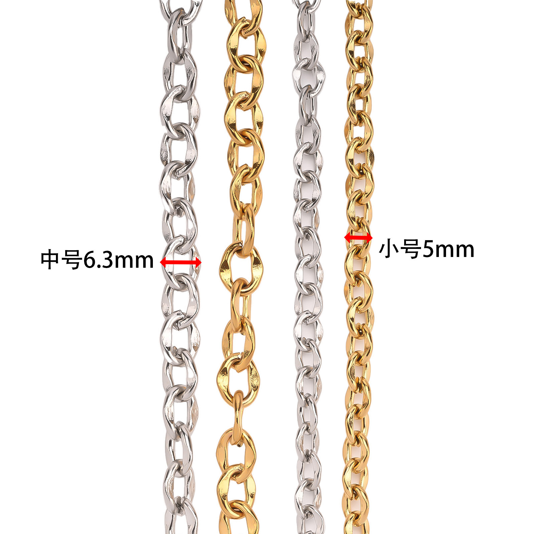 Stainless steel polished lip chain, PVD vacuum electroplated jewelry chain, DIY clothing accessory chain Application Scenario