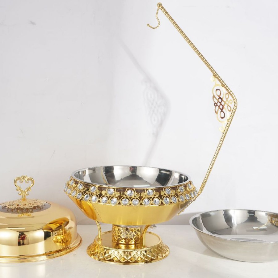Hotel Restaurant Golden Luxury diamond-encrusted hook Stainless steel Buffet stove Hanging Chafing Dish details Picture