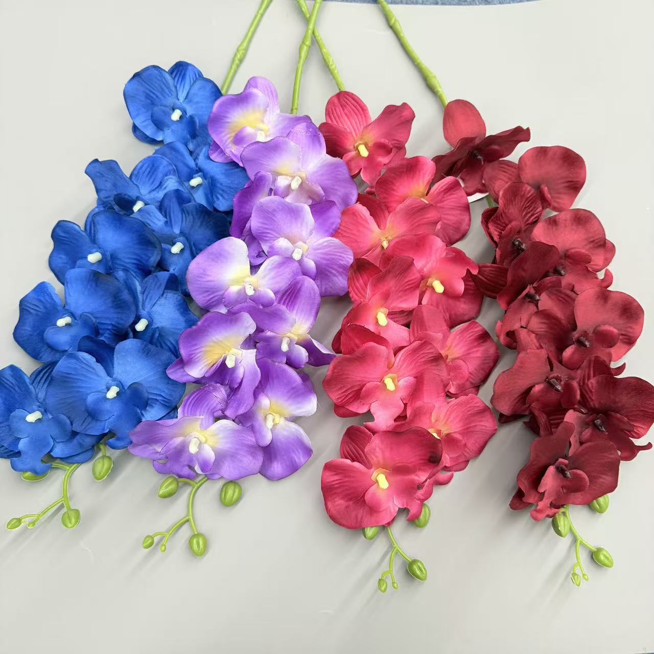 跨境仿真蝴蝶兰9头绢布客厅插花仿真花婚庆路引布景吊顶假花批发