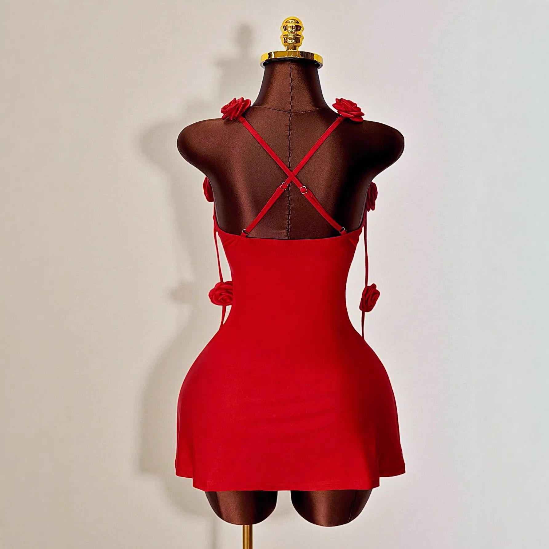 Spring/Summer 2026 Cross-border foreign trade women's knitted dress, backless evening dress, European and American three-dimensional flower halter dress details Picture
