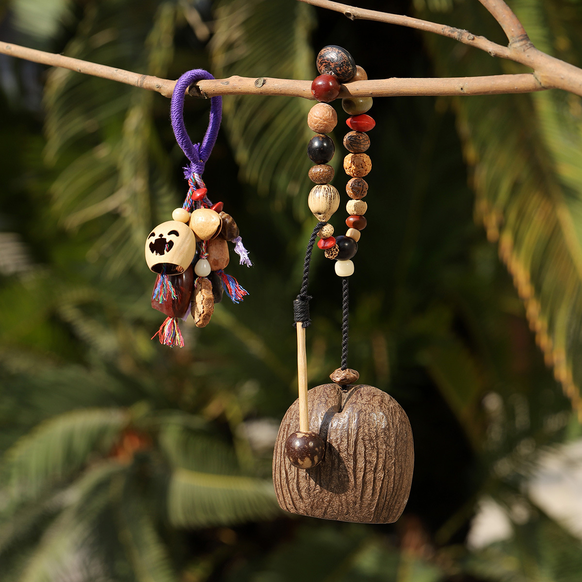 天然果壳木鱼风铃椰壳手工编织治愈挂件摇铃森系疗愈串制禅意挂饰