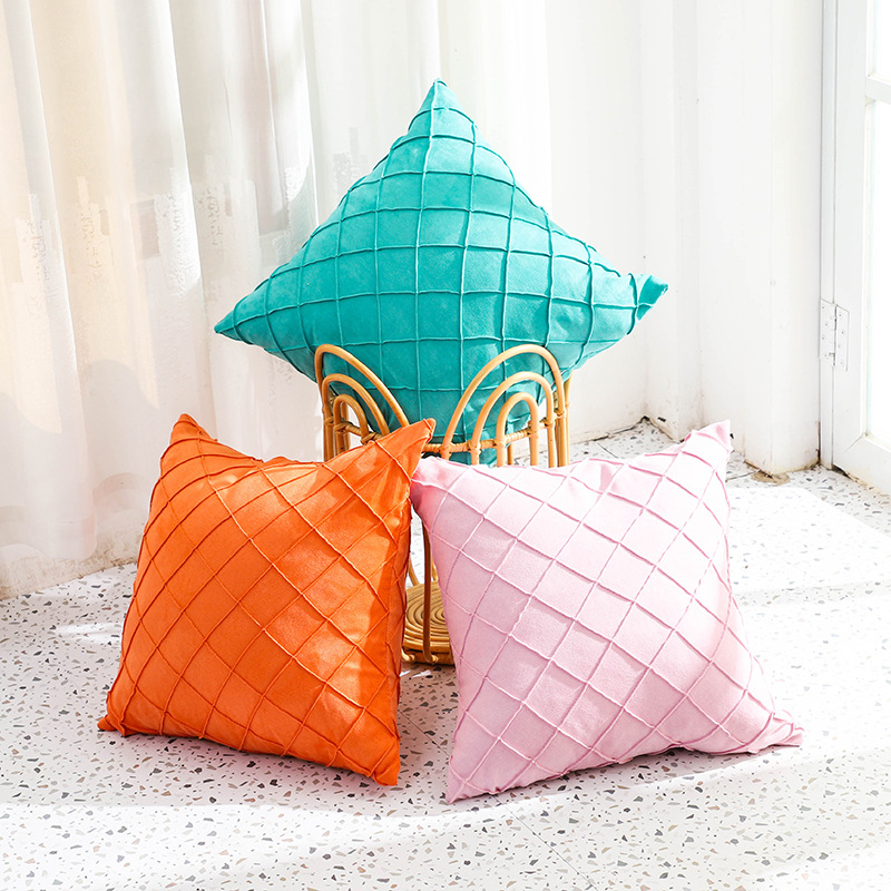 Diamond-shaped suede pillowcase, solid color square simple pillow, office sofa waist pillow, home decoration cushion details Picture