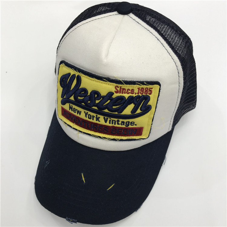 Wholesale of best-selling mesh breathable baseball caps, Western sunshade cotton fabric patch embroidered letter caps with large brims