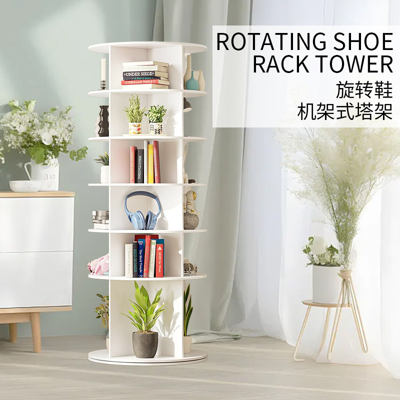 Rotating shoe rack, high appearance level, multi-layer floor storage rack for home use, bookshelf, large-capacity bag and hat storage and display rack details Picture