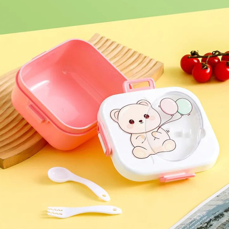 塑料饭盒食品级保鲜盒可进微波炉加热学生党可爱卡通午餐盒带餐具产品图