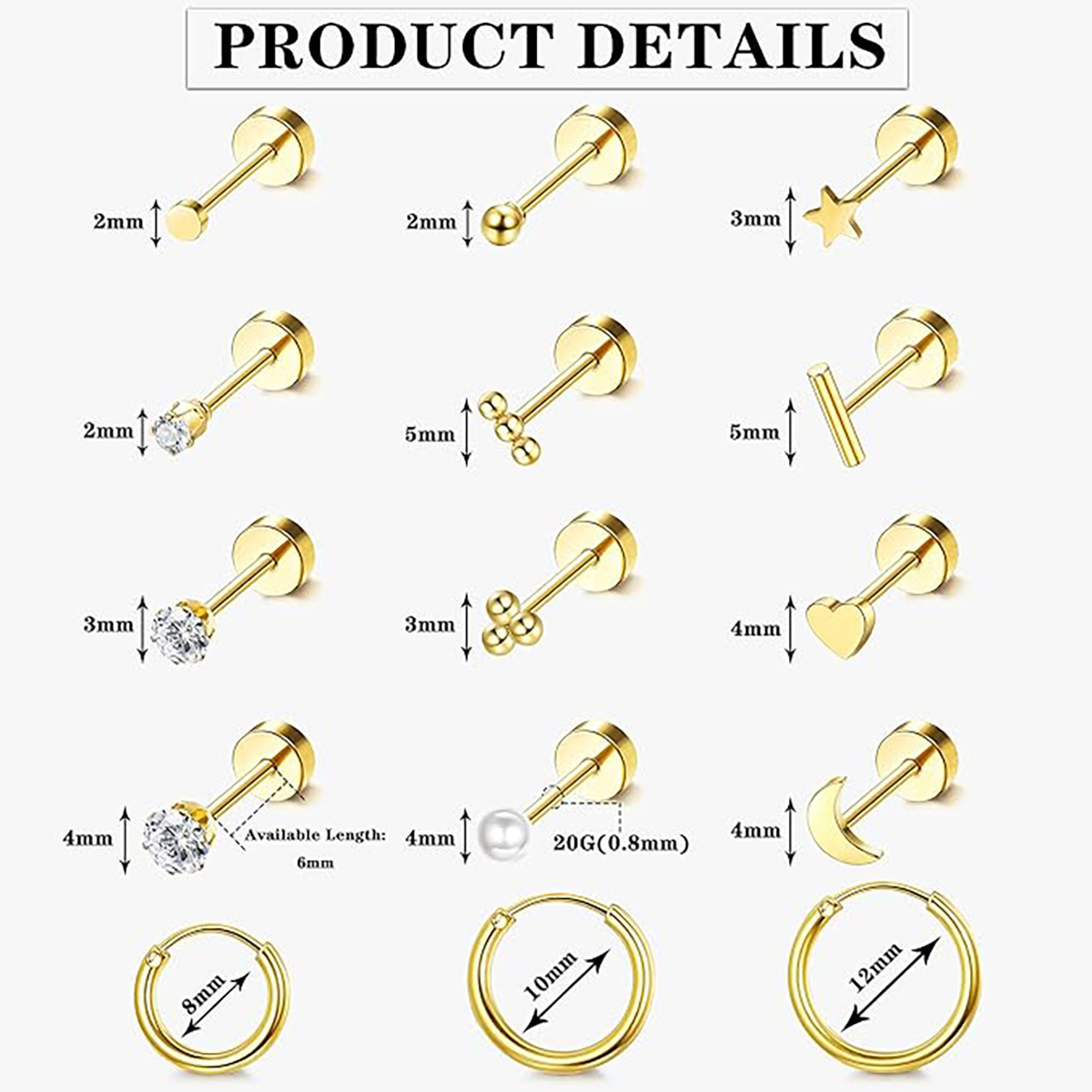 Amazon bestseller 15 pairs of simple stainless steel geometric stud earrings, golden stud earrings in stock, factory direct Application Scenario