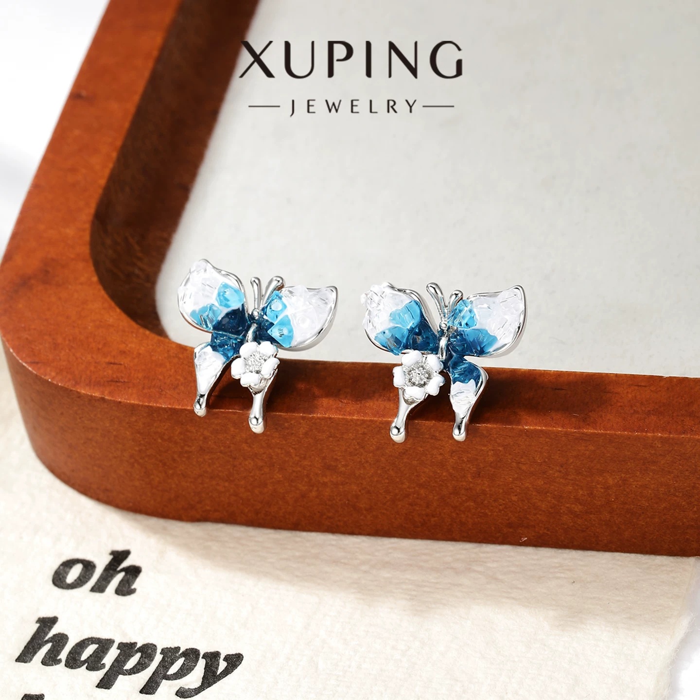 旭平滴油系列渐变蓝色蝴蝶耳钉女新款气质小众设计高级感易搭耳饰