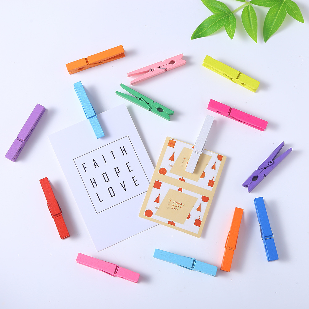 Wholesale of colorful small wooden clips from the source factory, including document and test paper clips, wooden office document organization clips, and binding supplies Specification image