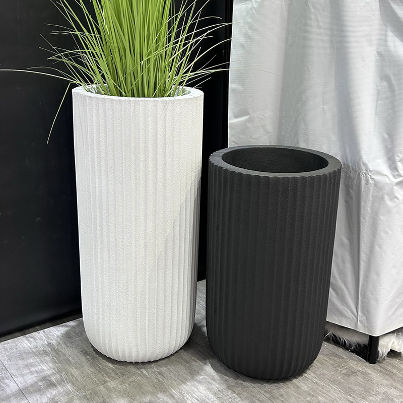 Roman column floor-standing flower vases, magnesium oxide ceramic flower POTS and vases, new Chinese wabi-sabi style living room decoration, black and white Specification image