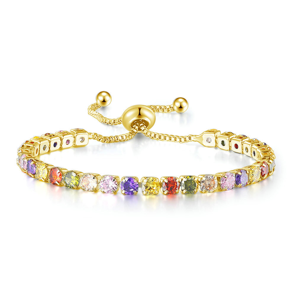 Crystal colorful jewelry, Amazon trendy and fashionable gold-plated diamond bracelet, women's tennis ball, Baoman Zircon silver jewelry, 4MM full Application Scenario