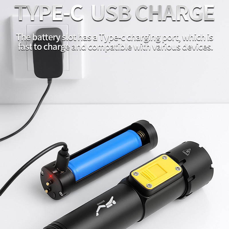 Cross-border XHP70 Diving flashlight, professional underwater lighting, waterproof flashlight, USB charging, amphibious flashlight Specification image