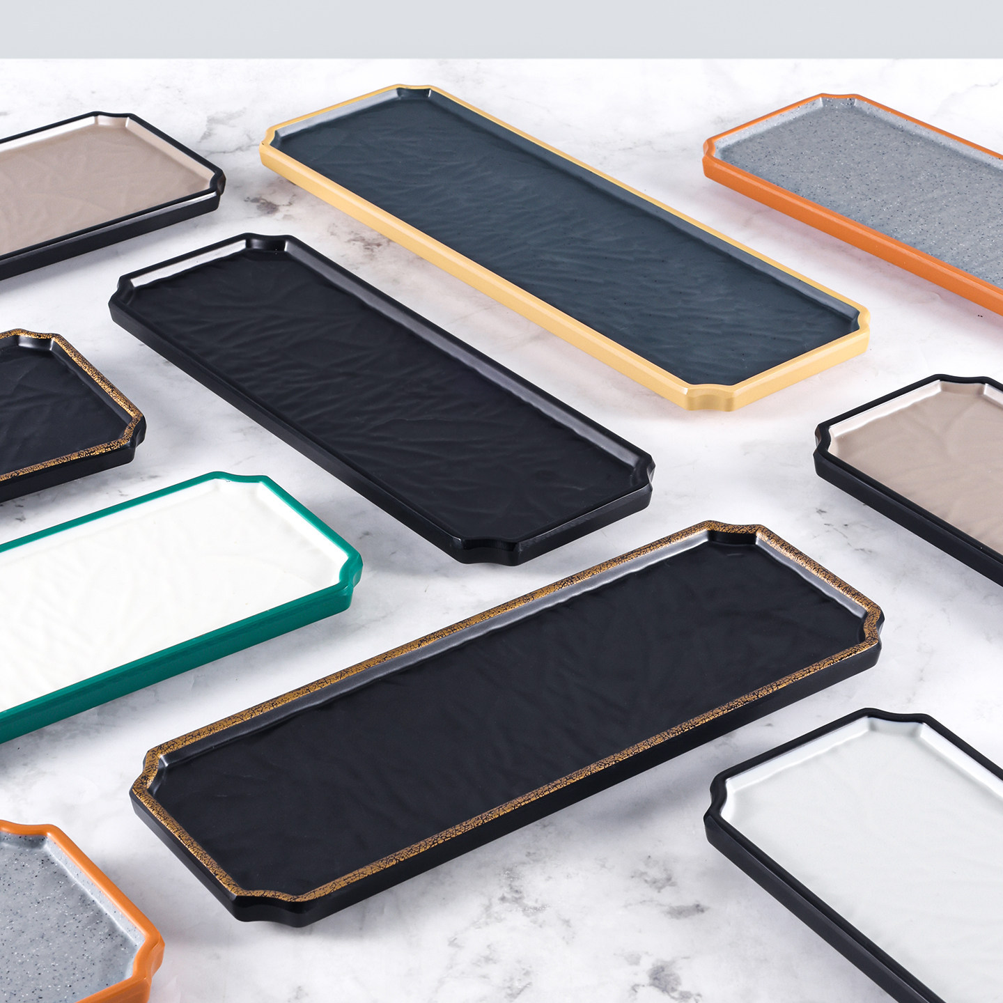 Melamine long strip plates, plastic rectangular plates, hot pot dish plates, barbecue plates, Japanese sushi plates, pastry plating, commercial