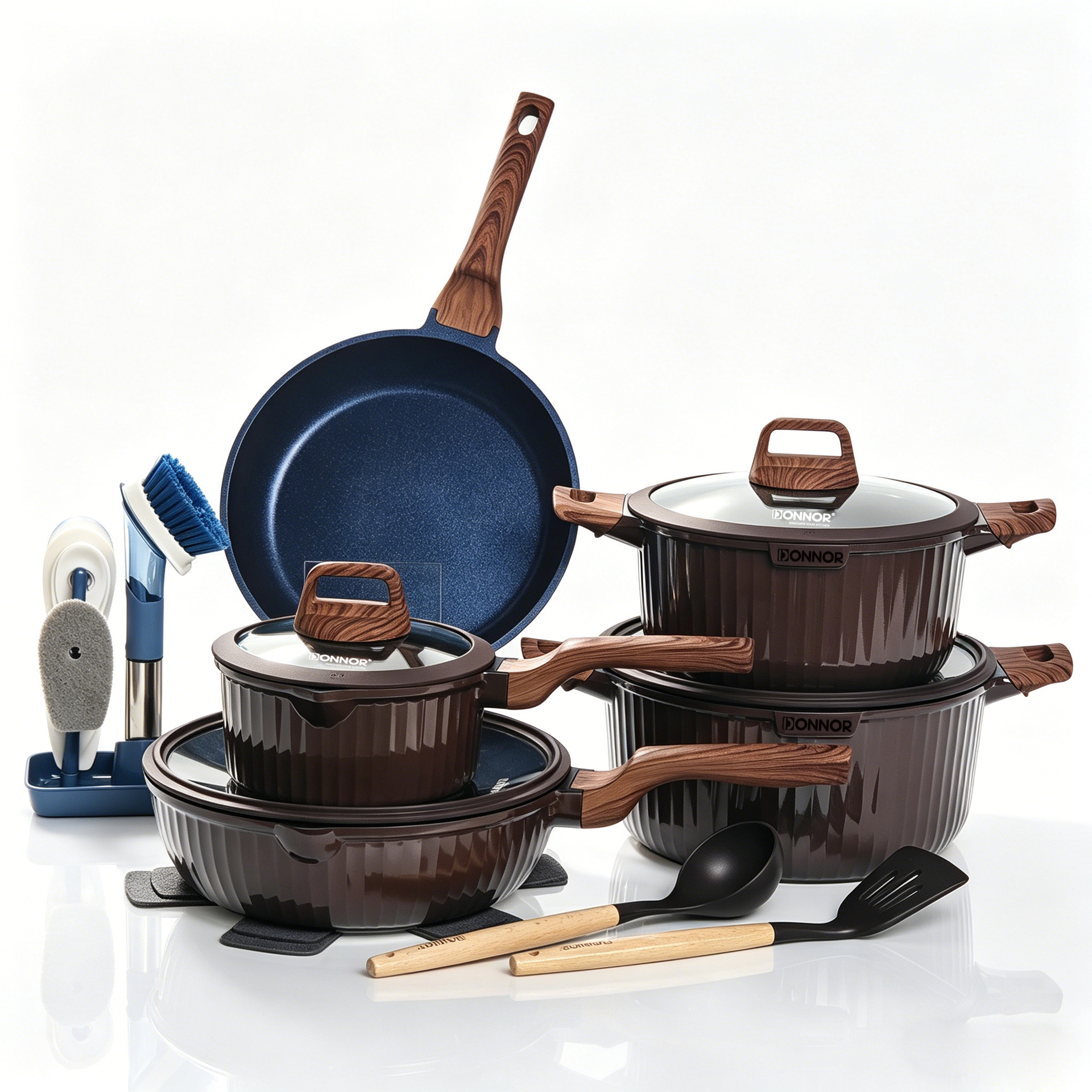 Donnor Oya Series 20-piece set, 21-piece set of milk pot, soup pot, frying plate with base, foreign trade stock cookware set