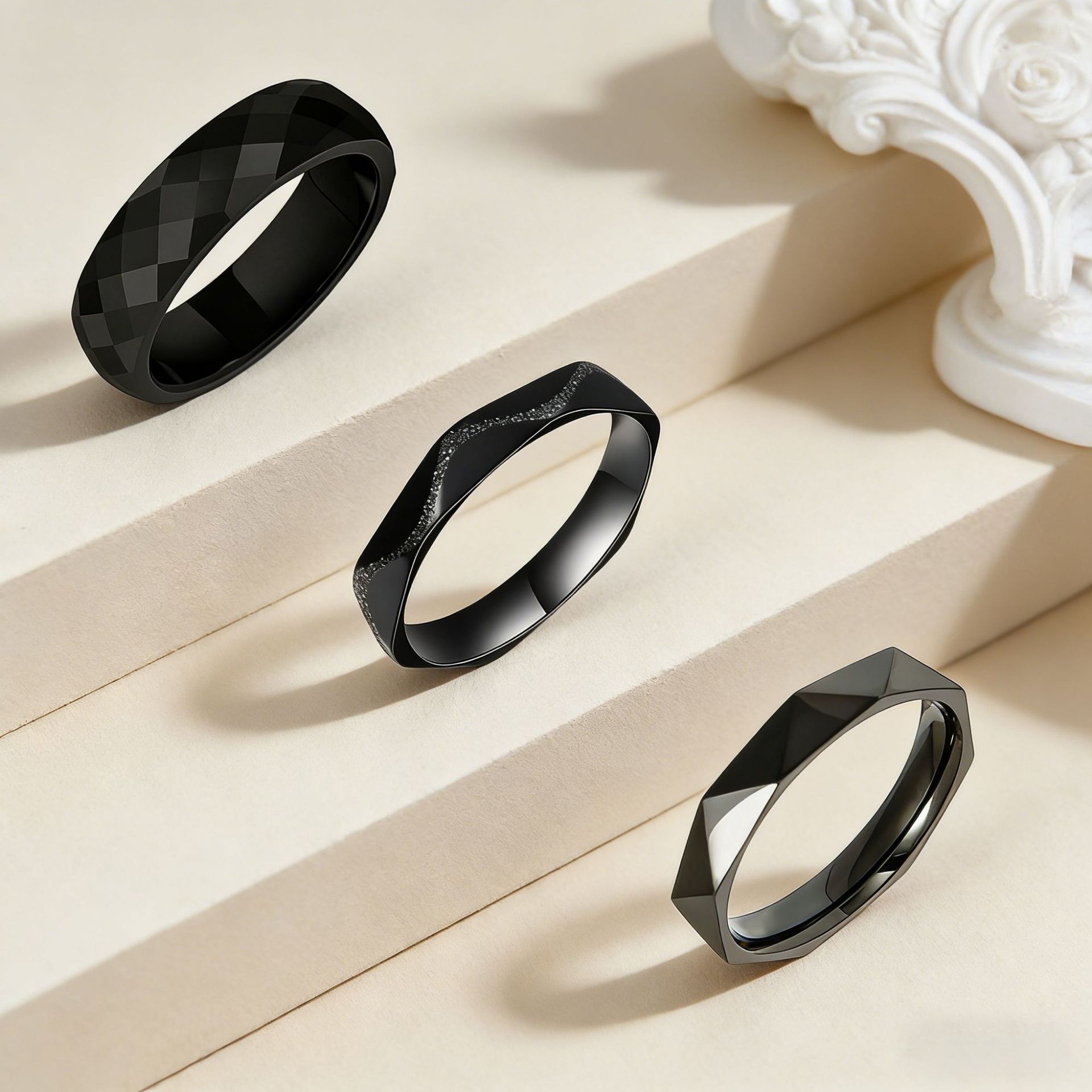 Wholesale of new cross-border women's set rings with a simple InS-style cut surface and geometric multi-faceted accessories Specification image