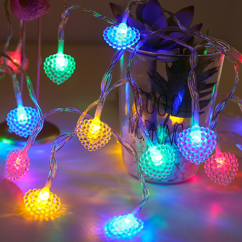 LED transparent pearlescent heart-shaped light string, birthday decoration room decoration, girlish heart proposal and confession small bulb color light Application Scenario