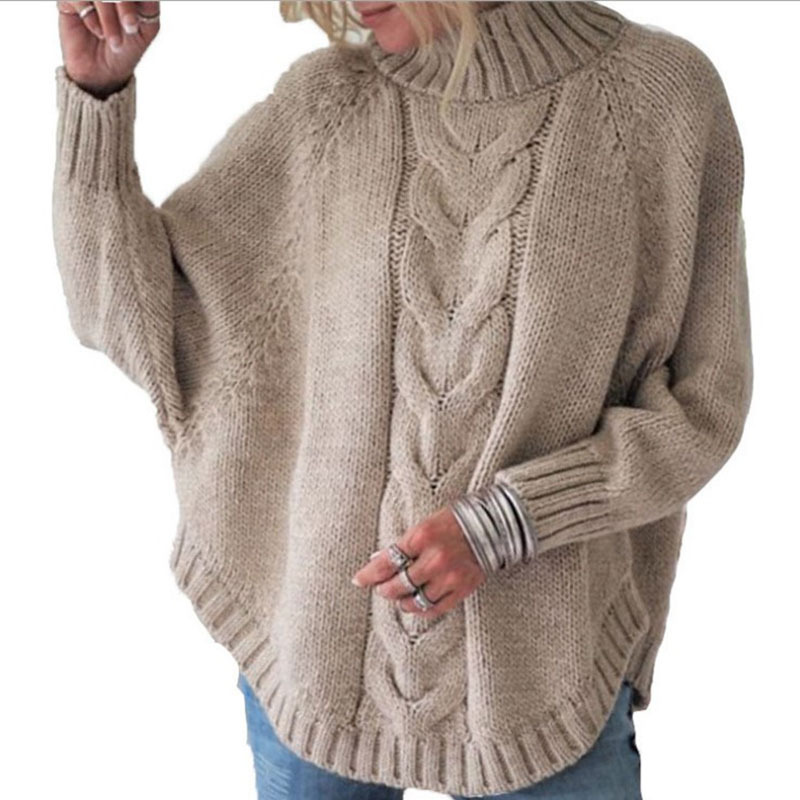 Factory direct cross-border wish European and American autumn and winter new large-sized loose bat-sleeve pullover women's knitted sweater Item Picture