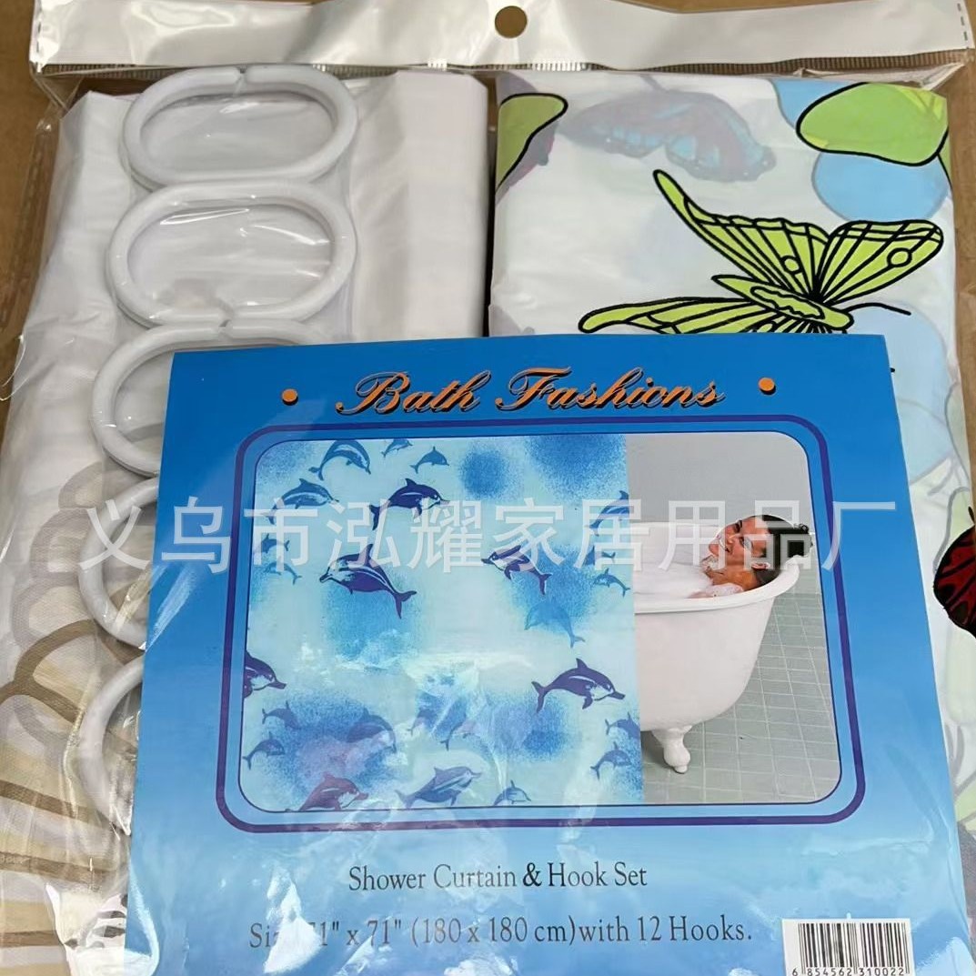 简易款PEVA印花浴室浴帘双胞胎防水隔断门帘时尚卫生间挂帘批发