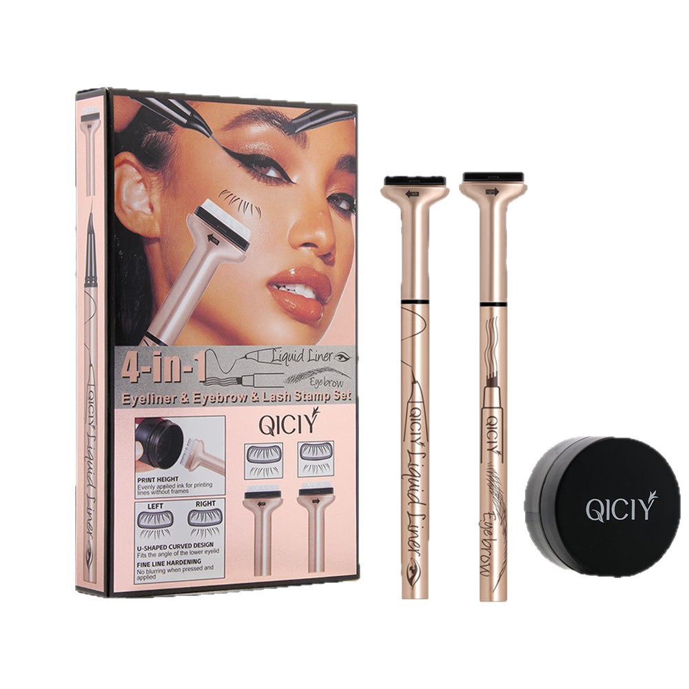 【 Cross-border Exclusive 】QICIY+ Eyeliner Pen + 4-fork eyebrow Pencil + Lower eyelash stamp Waterproof and sweat-proof Eye makeup Item Picture