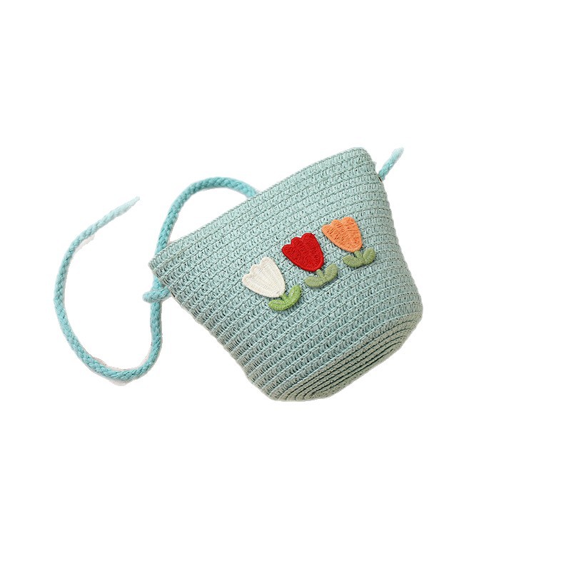 La espalda de verano del mar tejido niños bolsa mujer versátil cute niña tulipán hierba tejido bolsa vacaciones viento Item Picture