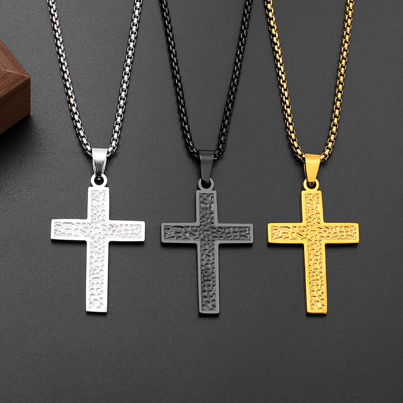 New irregular hand-hammered titanium steel cross necklace from Europe and America, stainless steel pendant for men and women