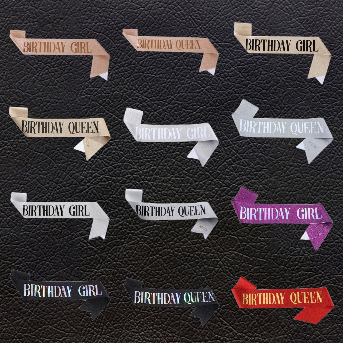 生日派对金葱肩带礼仪带 birthday girl queen 生日女孩腰带绶带产品图