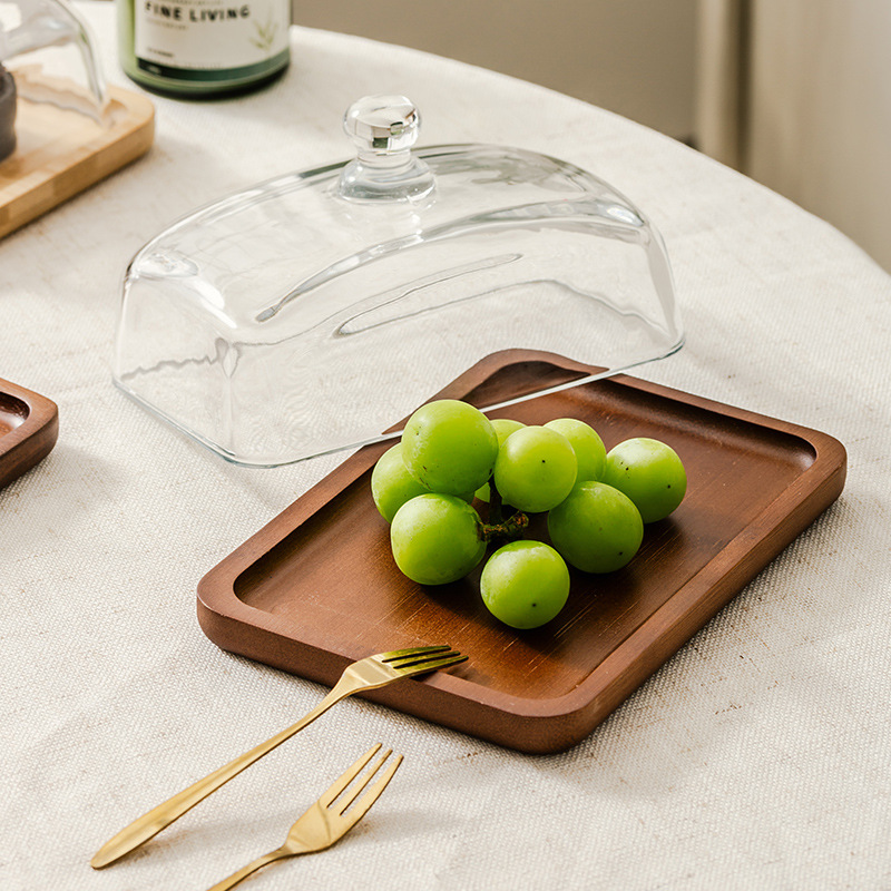 Light luxury wooden butter dish, glass-covered cheese box, butter and cheese pastry plate, cake and dessert display stand Specification image