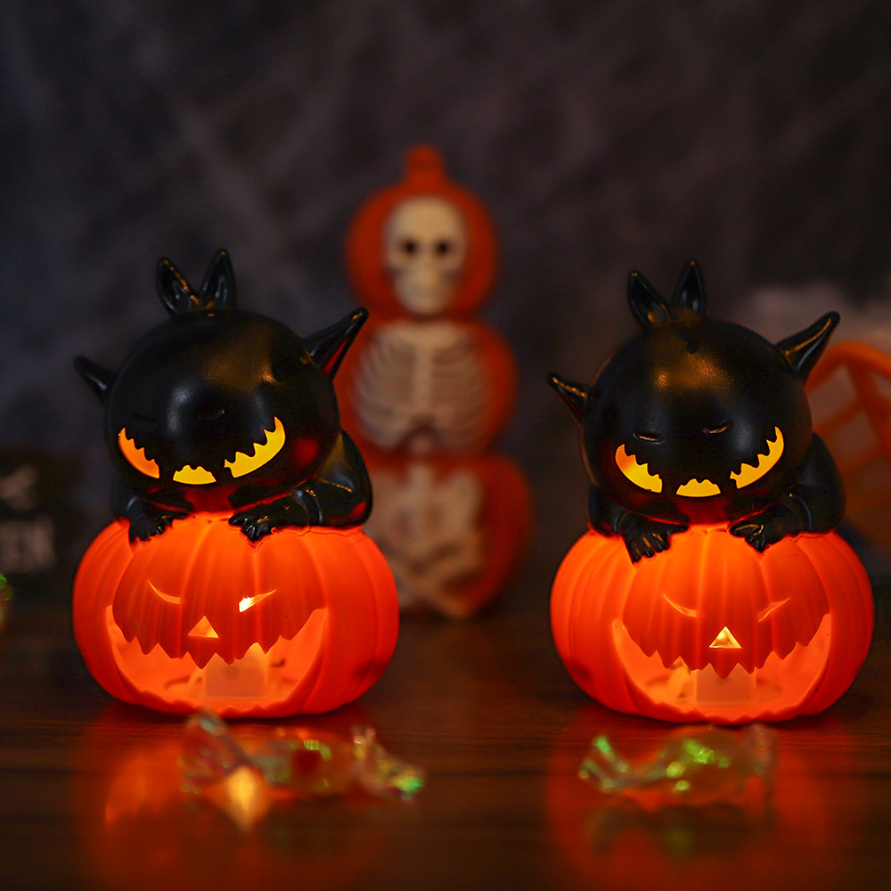 Halloween pumpkin lantern decoration props, creative and funny party supplies, night lights, black cat party candles