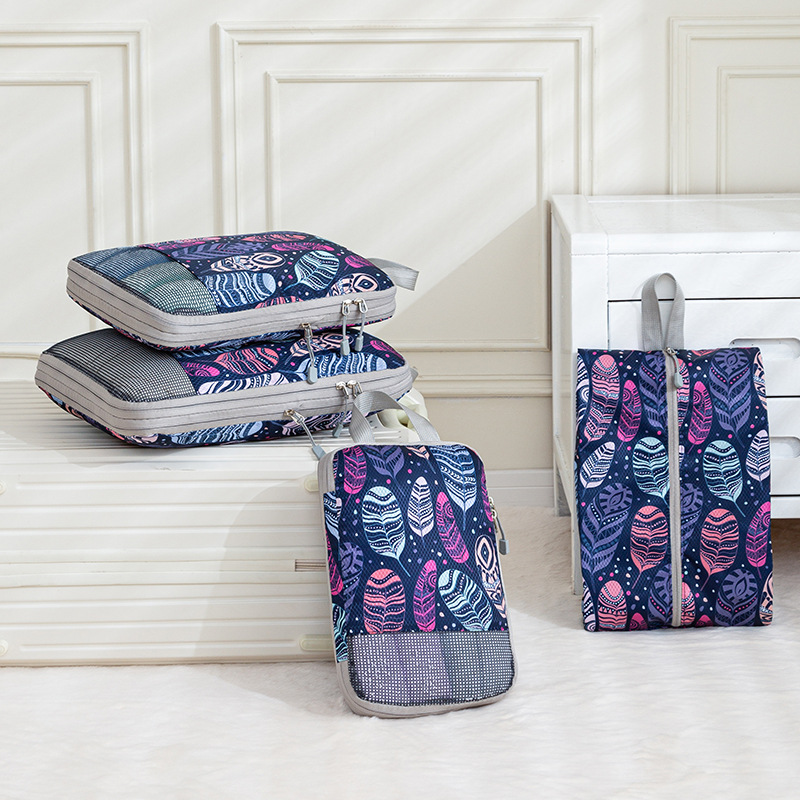 印花旅行收纳袋压缩套装数码洗漱化妆收纳包衣服鞋子行李旅行袋产品图
