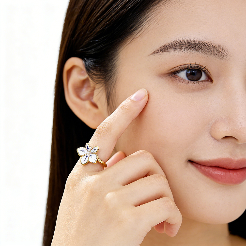 Hyacinth's Spring and summer live-streaming bestseller, the blue and white enamel drop glaze flower ring, features a unique and elegant design with a light luxury open ring Specification image