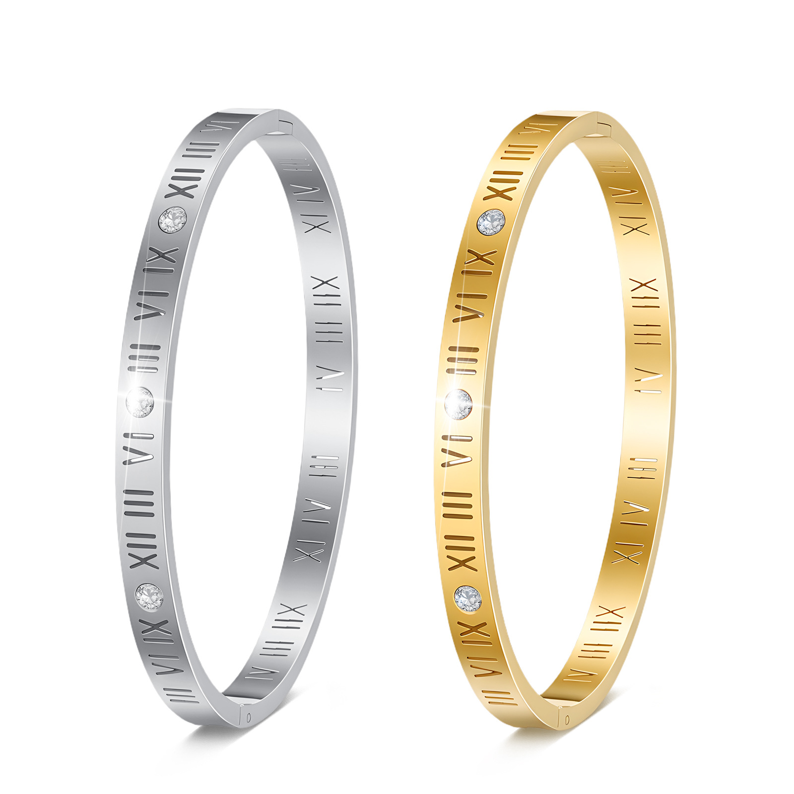 钛钢6mm镂空罗马数字手镯 欧美跨境时尚百搭手环 女式不锈钢手镯