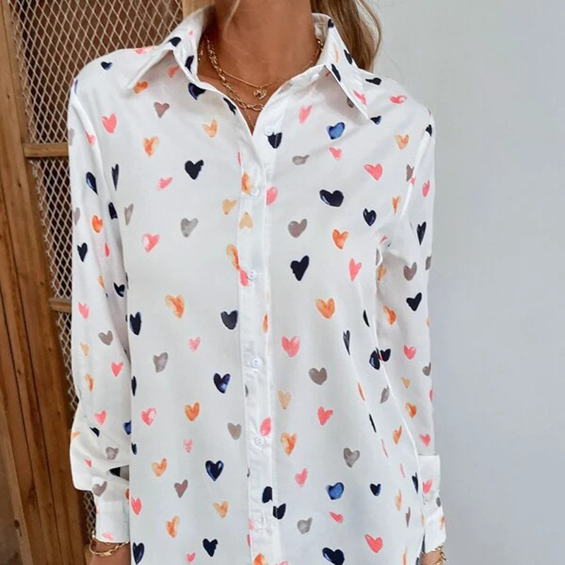 European and American AliExpress women's top, fashionable printed long-sleeved shirt, butterfly printed lapel shirt for women details Picture