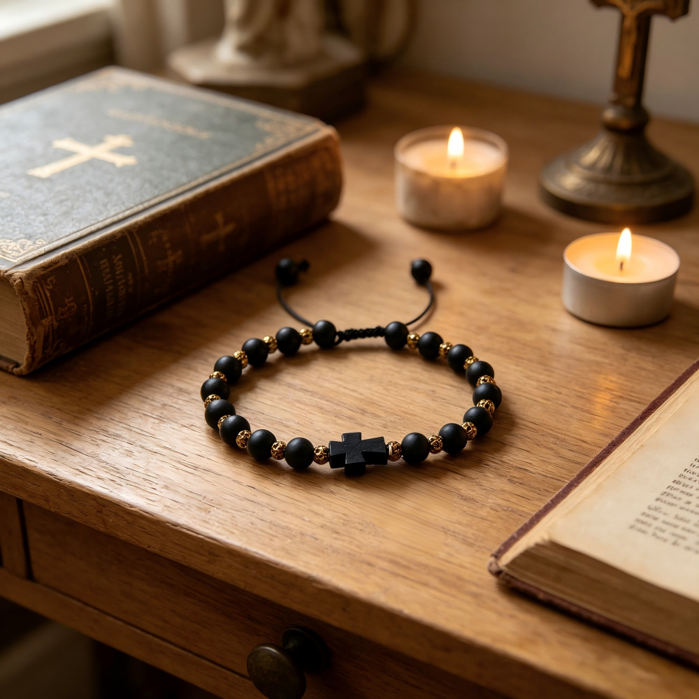 Amazon cross-border platform black matte stone bracelet with golden copper beads and adjustable bracelet accessories Specification image