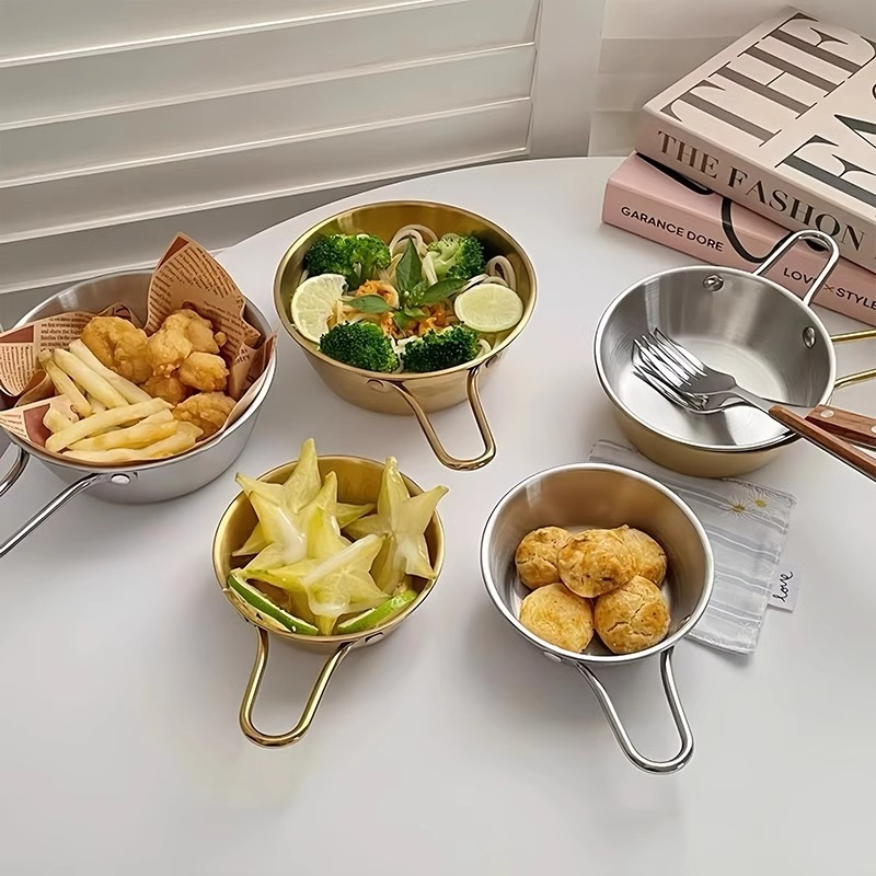 Korean-style ins stainless steel French fries bowl, fried chicken bowl, Western snack bowl with handle, anti-drop, fruit dessert salad bowl Application Scenario